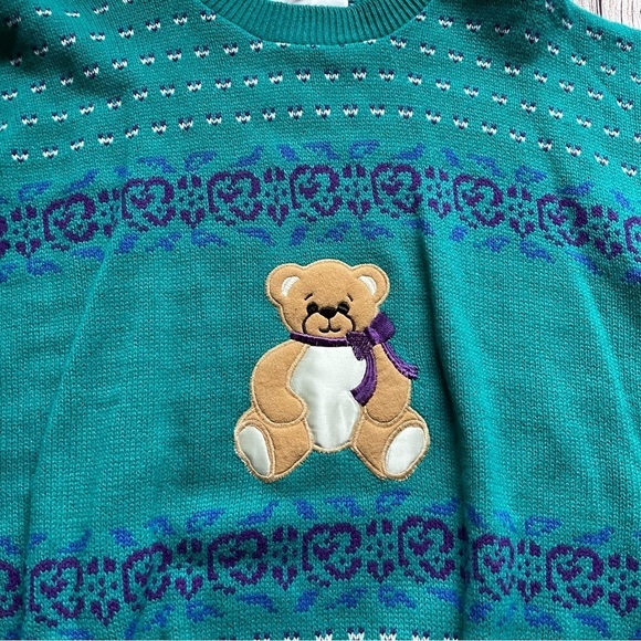 Vintage Aqua Blue Teddy Bear Acrylic Sweater Medium with tags - Picture 5 of 7